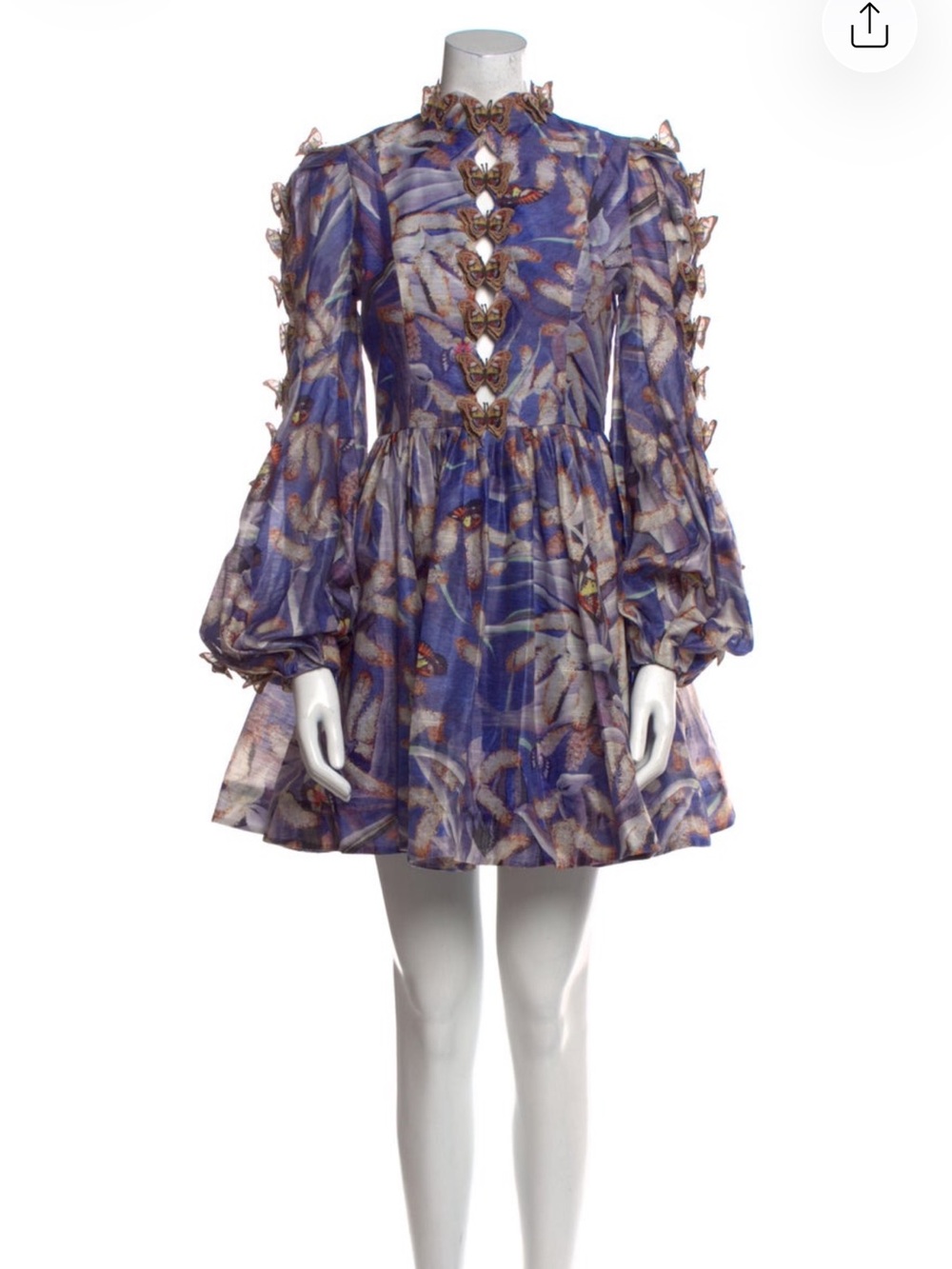 Zimmermann Purple & Cream Floral Puff-Sleeve Mini Dress